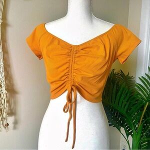 Forever 21 Women's Yellow Ruched Crop Top